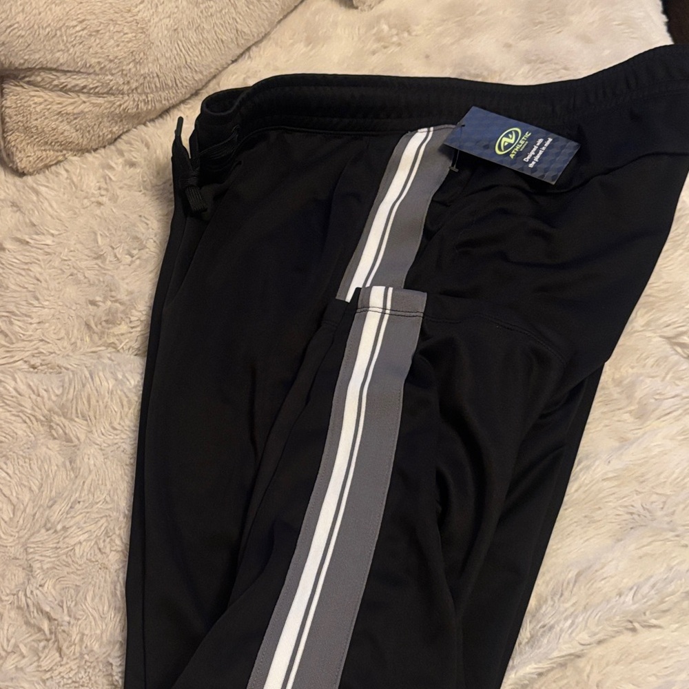 Black Track Pants with Gray and White Stripes NWT